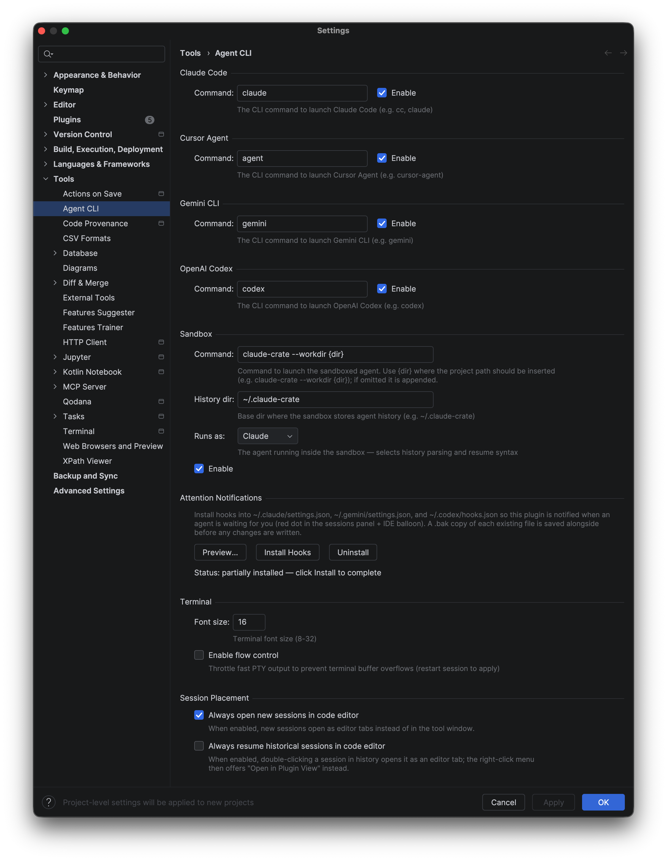 Agent CLI settings
