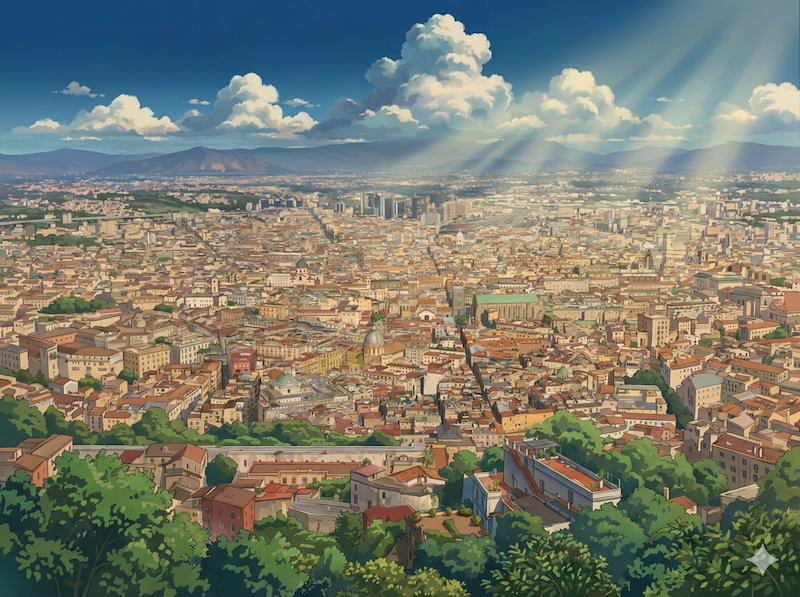 Naples cityscape with Mount Vesuvius